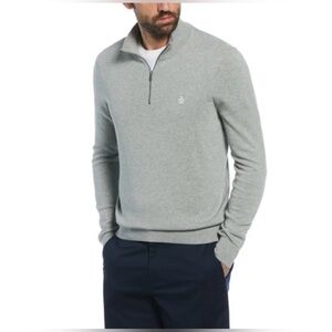 Original Penguin Mens Gray Heather 1/4-Zip Pullover Sweater Size L